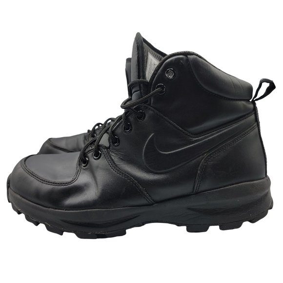 Nike Manoa Mens 9.5 Leather Triple Black Boots Outdoor Hiking 454350-003